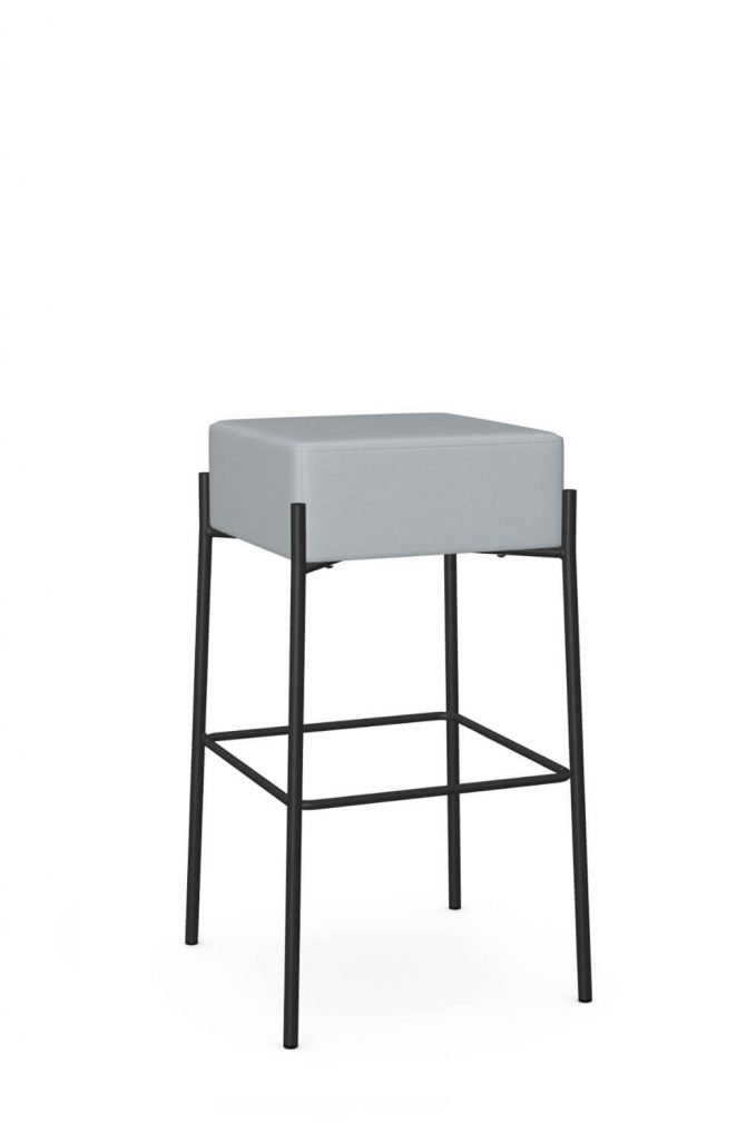 Amisco's Otis Black Modern Backless Stool in Blue Vinyl Seat