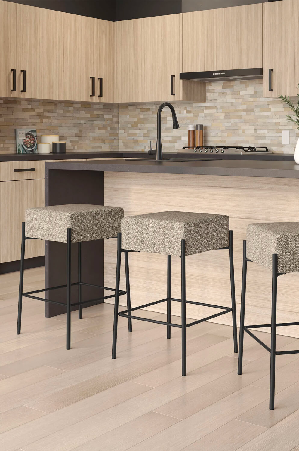 Amisco's Otis Modern Backless Bar Stools in Brown Minimal Kitchen