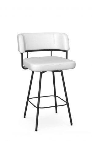 Amisco's Enya Black Swivel Bar Stool with Low Back White Vinyl