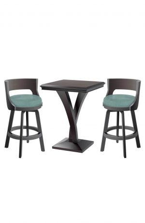 Darafeev's Gen Espresso Maple Wood Pub Set Table with Two Bar Swivel Stools