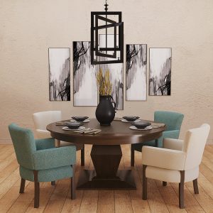 Darafeev's Euclid Round Poker Table with Mod Dining Chairs in Dining Room