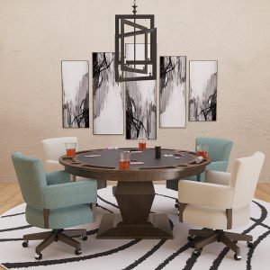 Darafeev's Euclid Round Poker Table with Mod Dining Chairs with Casters - in Dining Room