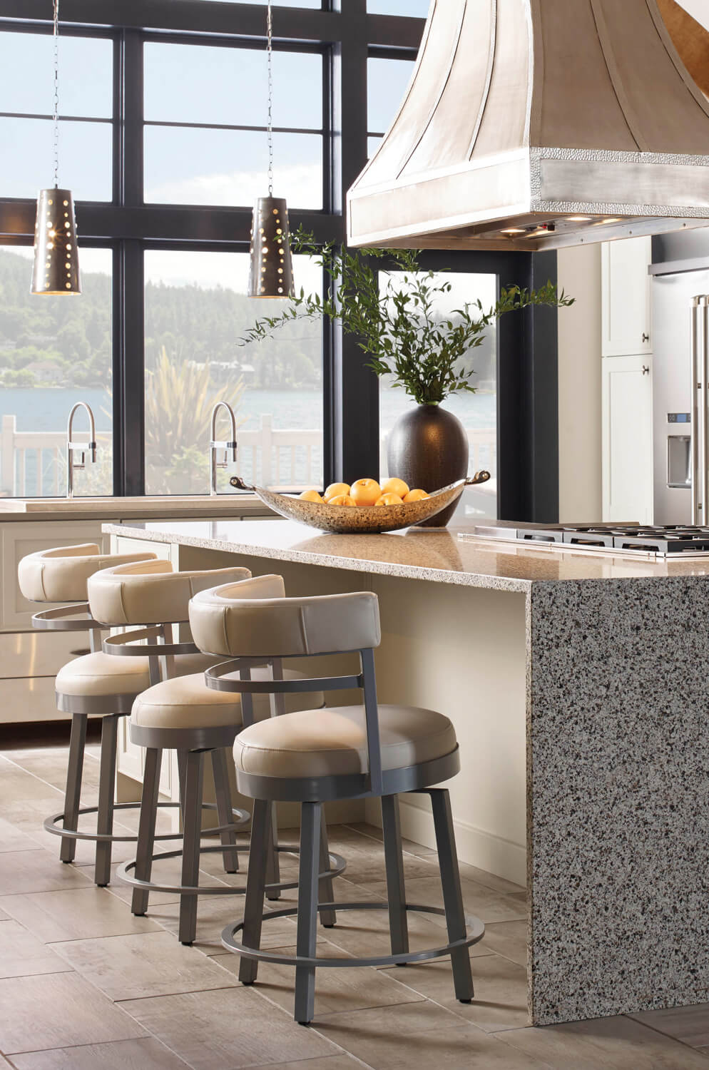 Leathercraft's Jasper Modern Swivel Bar Stools in Large Modern Kitchen