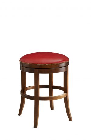 Leathercraft's Lowell 508R Traditional Wood Backless Swivel Bar Stool with Nailhead Trim and Metal Footrest