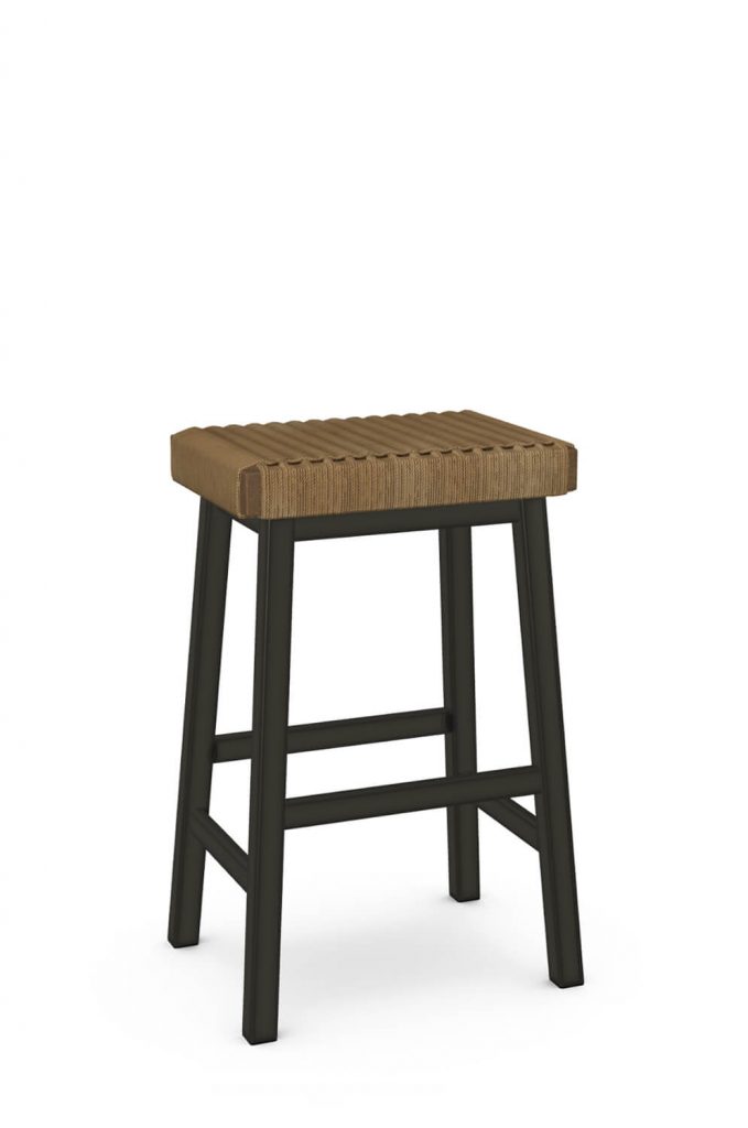 Amisco's Tyler Dark Brown Metal Backless Bar Stool with Natural Danish Cord