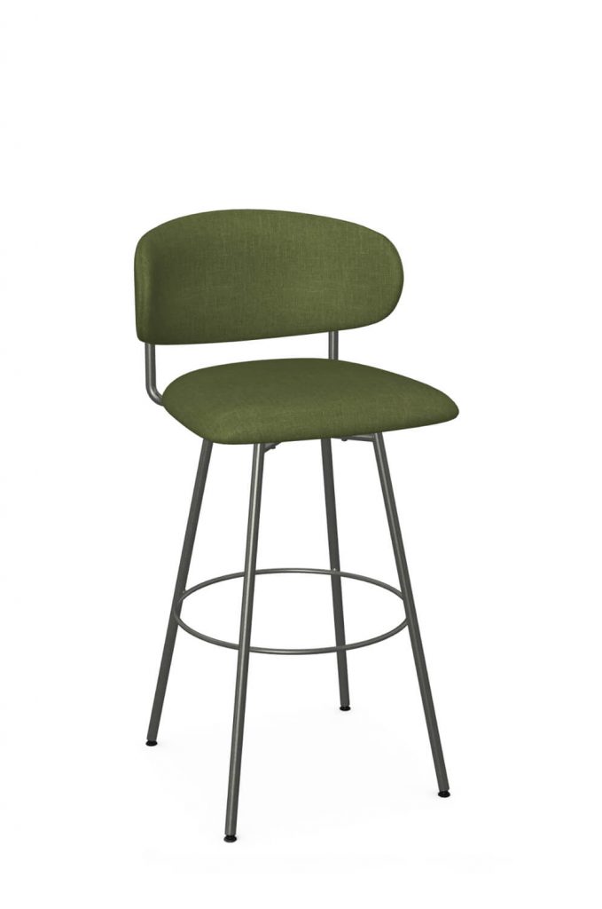 Amisco's Wyatt Gray Swivel Bar Stool with Green Seat and Back Cushion