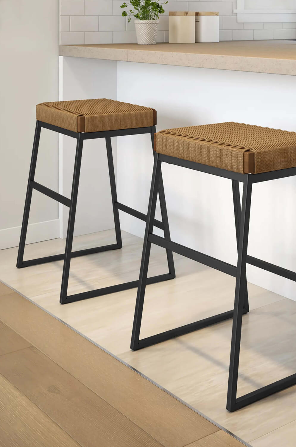 Amisco's Bryan Black Metal Backless Non-Swivel Bar Stool in Minimal Danish Kitchen