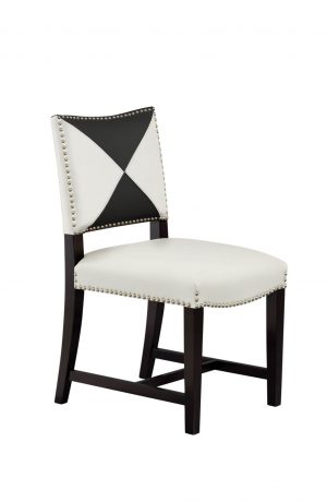 Leathercraft's Willem Transitional Wood Dining Chair in Black and White Leather with Nailheads