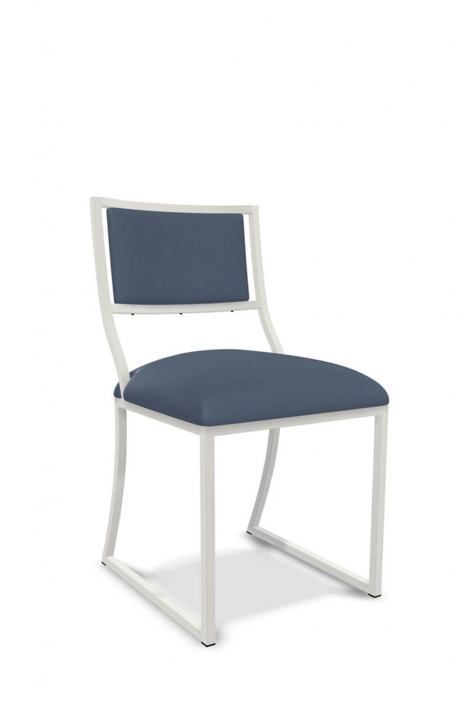 Wesley Allen's Ki Modern White Dining Side Chair with Blue Cushioning