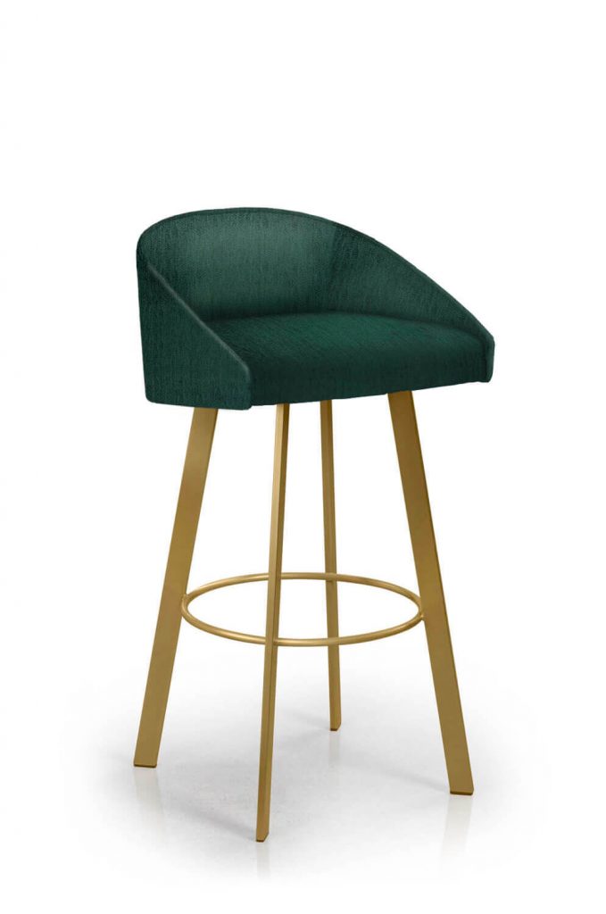 Green velvet bar stool with gold metal base