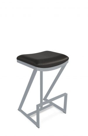 Wesley Allen's Astro Backless Non-Swivel Bar Stool in Gray Metal and Black Vinyl