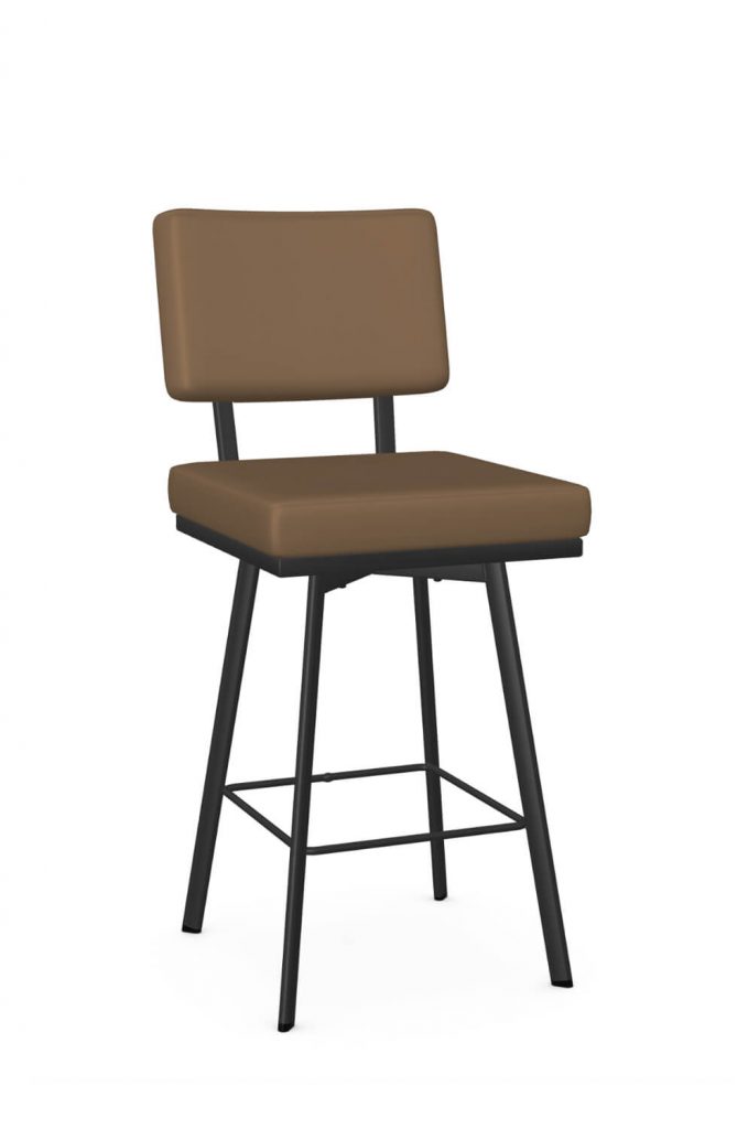 Amisco's Wesley Modern Black Swivel Bar Stool with Saddle Brown Seat/Back Cushion