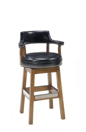 Style Upholstering's 1704 Wood Swivel Bar Stool with Arms and Nailhead Trim