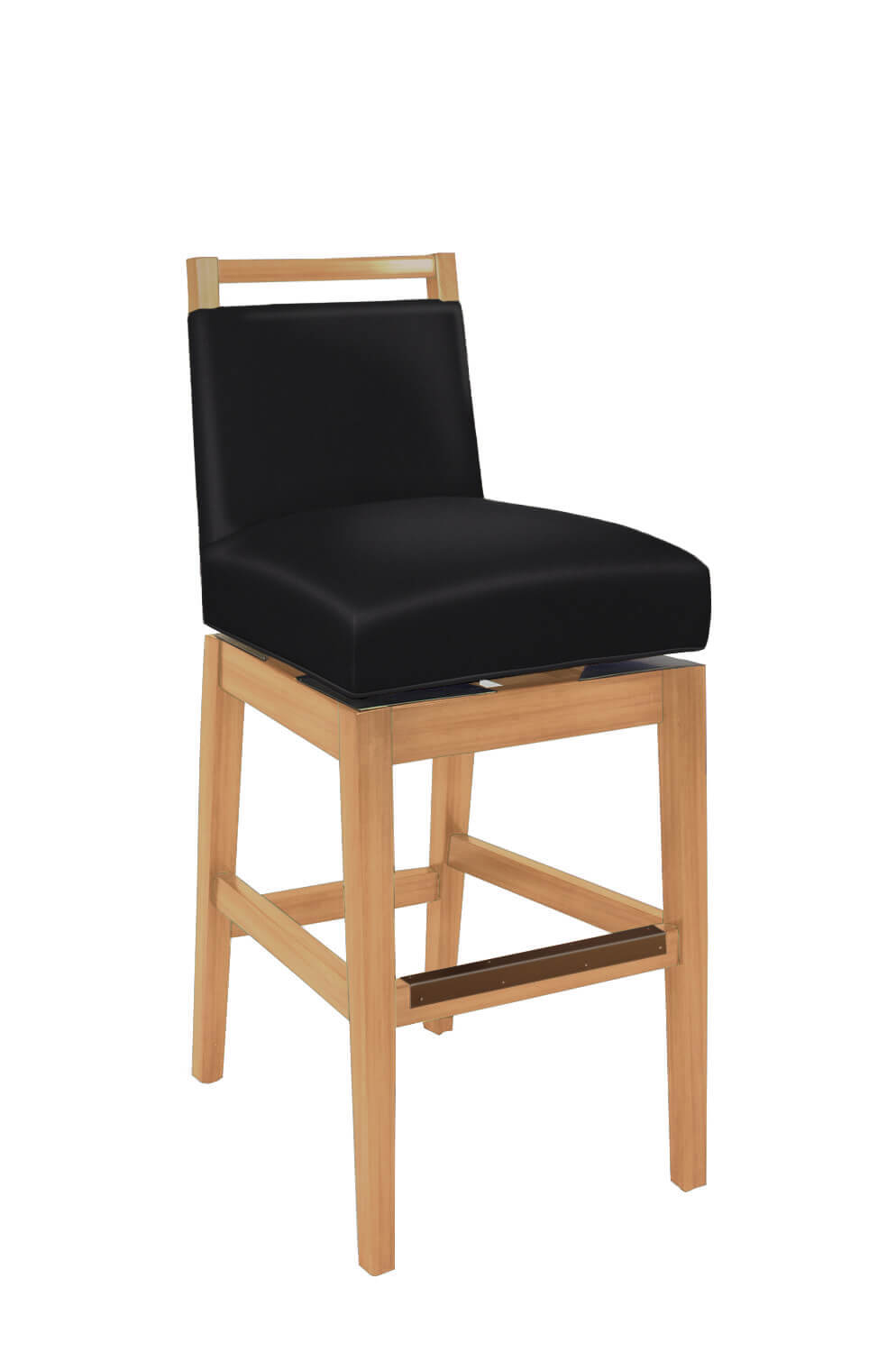 Style Upholstering's 6622-SSB Natural Wood Bar Stool in Black Leather