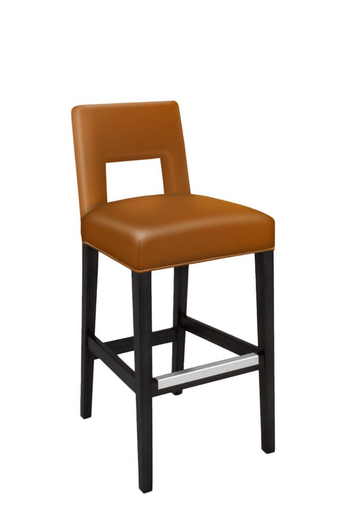 Style Upholstering's 6655-BS Black Wood Bar Stool with Orange Leather