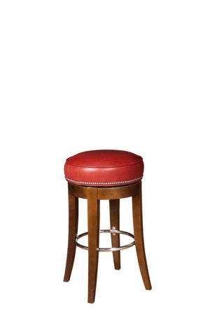 Style Upholstering #711 Narrow Upholstered Wood Backless Swivel Bar Stool in Leather