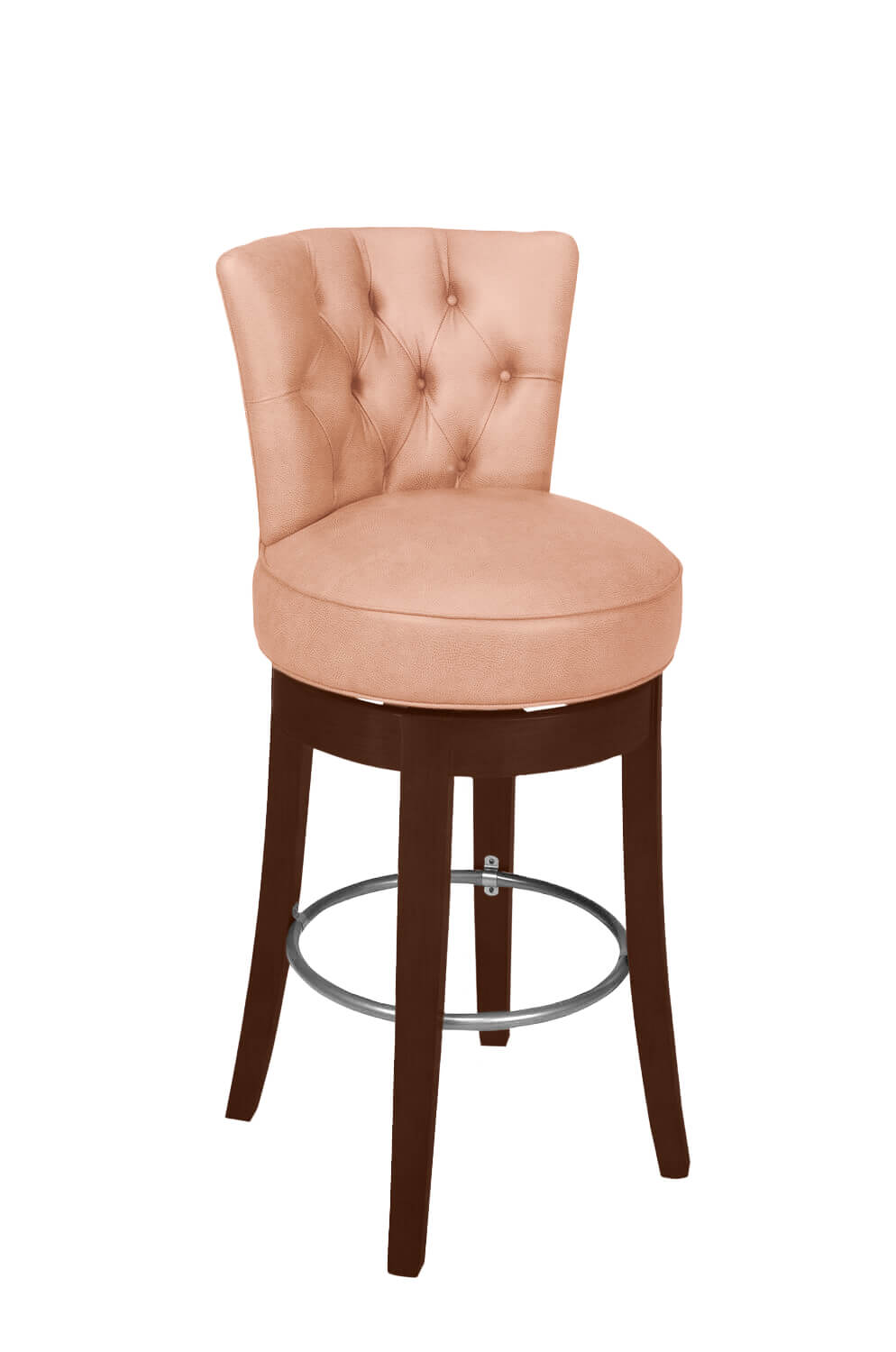 Style Upholstering's #721 Wood Bar Stool with Pink Fabric and Chrome Footrest