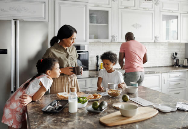 Family prepping in kitchen