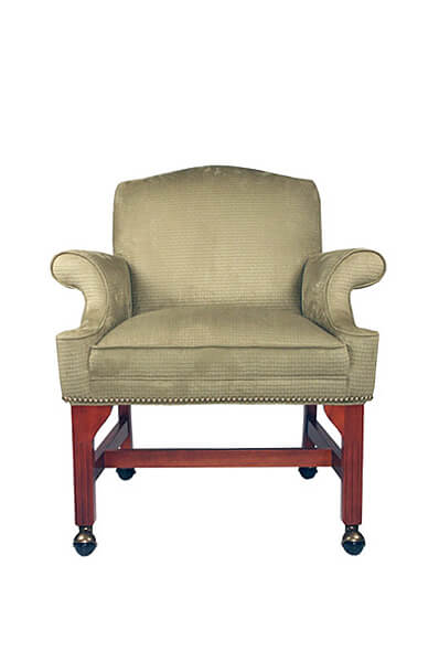 Style Upholstering's #2108CN Upholstered Wood Dining Game Caster Chair with Arms - Front