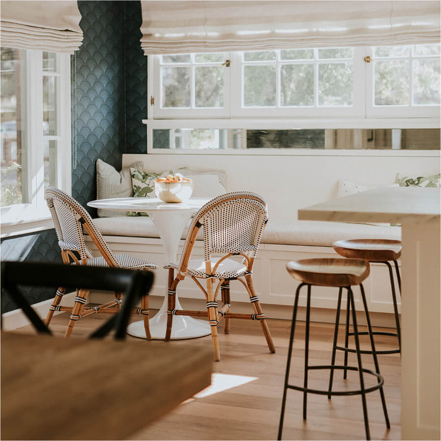 Sunroom bar idea with dining and a bench