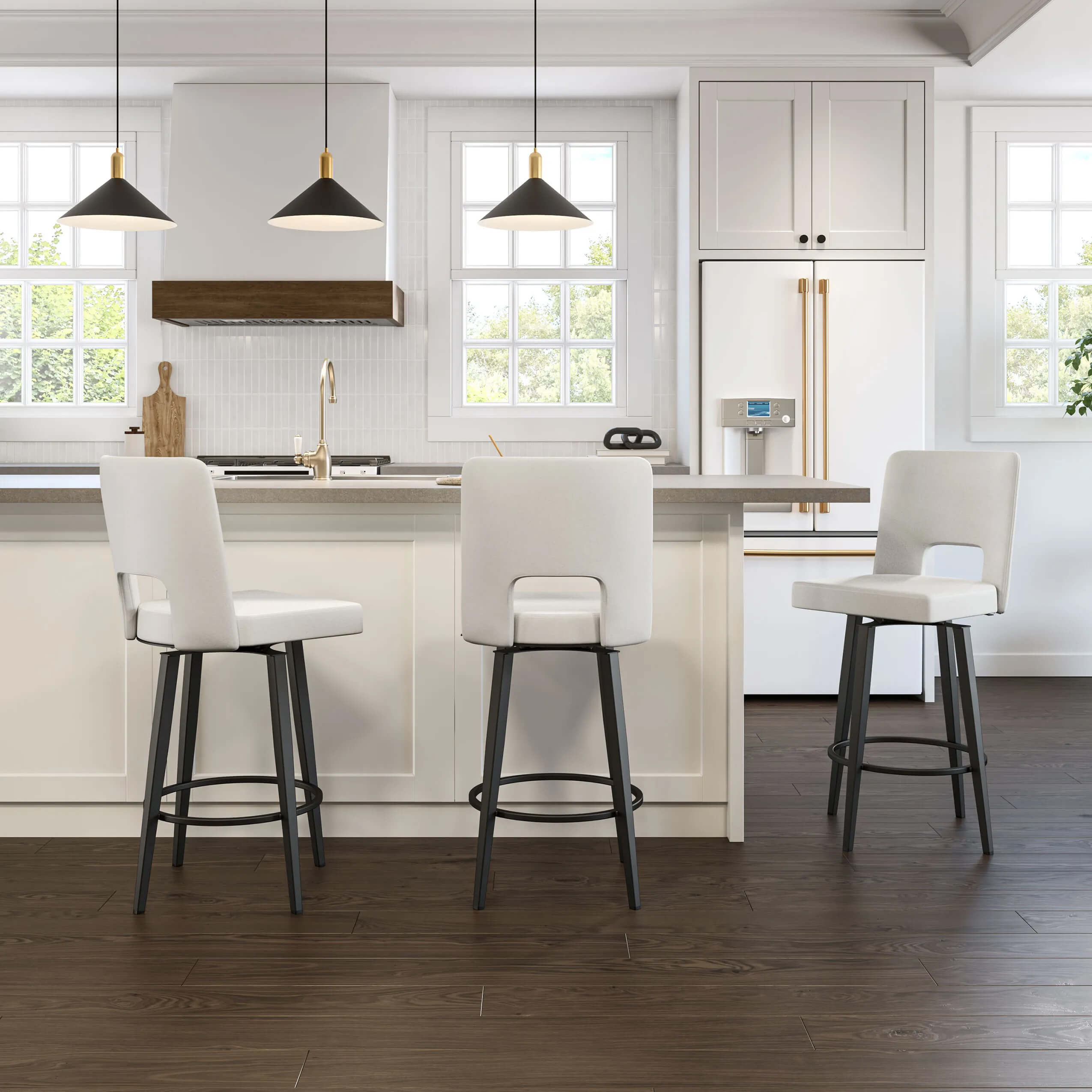 Amisco's Bryana Swivel Bar Stools in Modern Kitchen