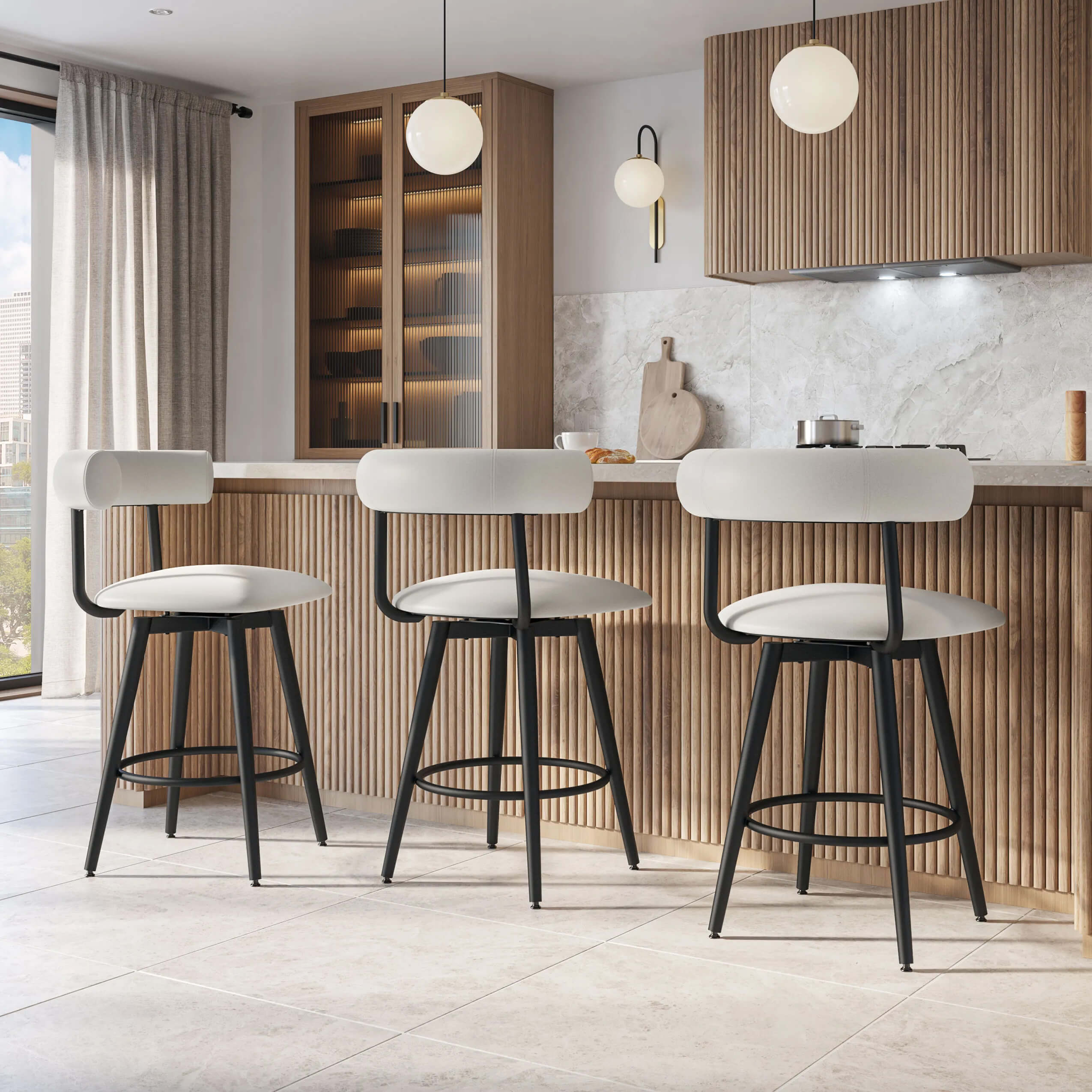 Amisco's Barbara Modern Swivel Bar Stools at the Kitchen Island