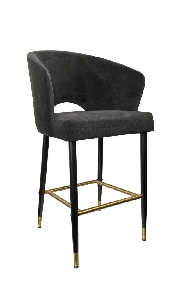 IH Seating Skyler Modern Matte Black Bar Stool with Black Fabric and Gold Legs