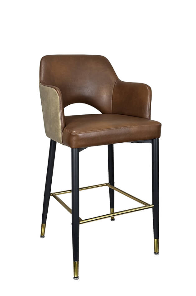 IH Seating Alaric Metal Bar Stool with Brown Vinyl and Arms