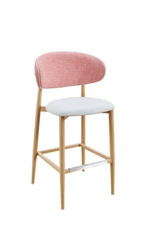 IH Seating Daphne Natural Wood Bar Stool with Pink Curved Back and White Seat Cushion