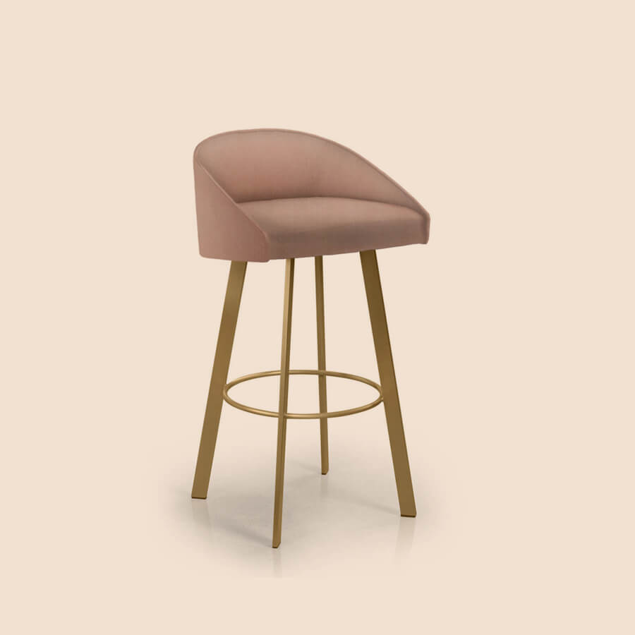 Liv Bar Stool shown in a Gold Metal with a Pink Seat and Back Cushion