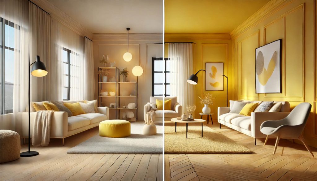 Buttery yellow space (left) and bold lemon yellow (right)