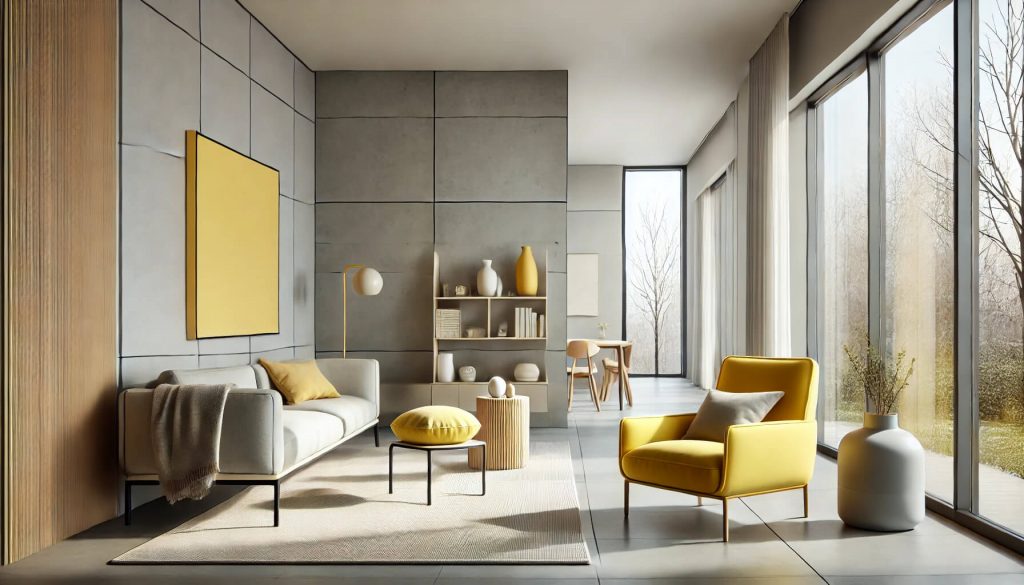 Minimalist interior with pops of yellow