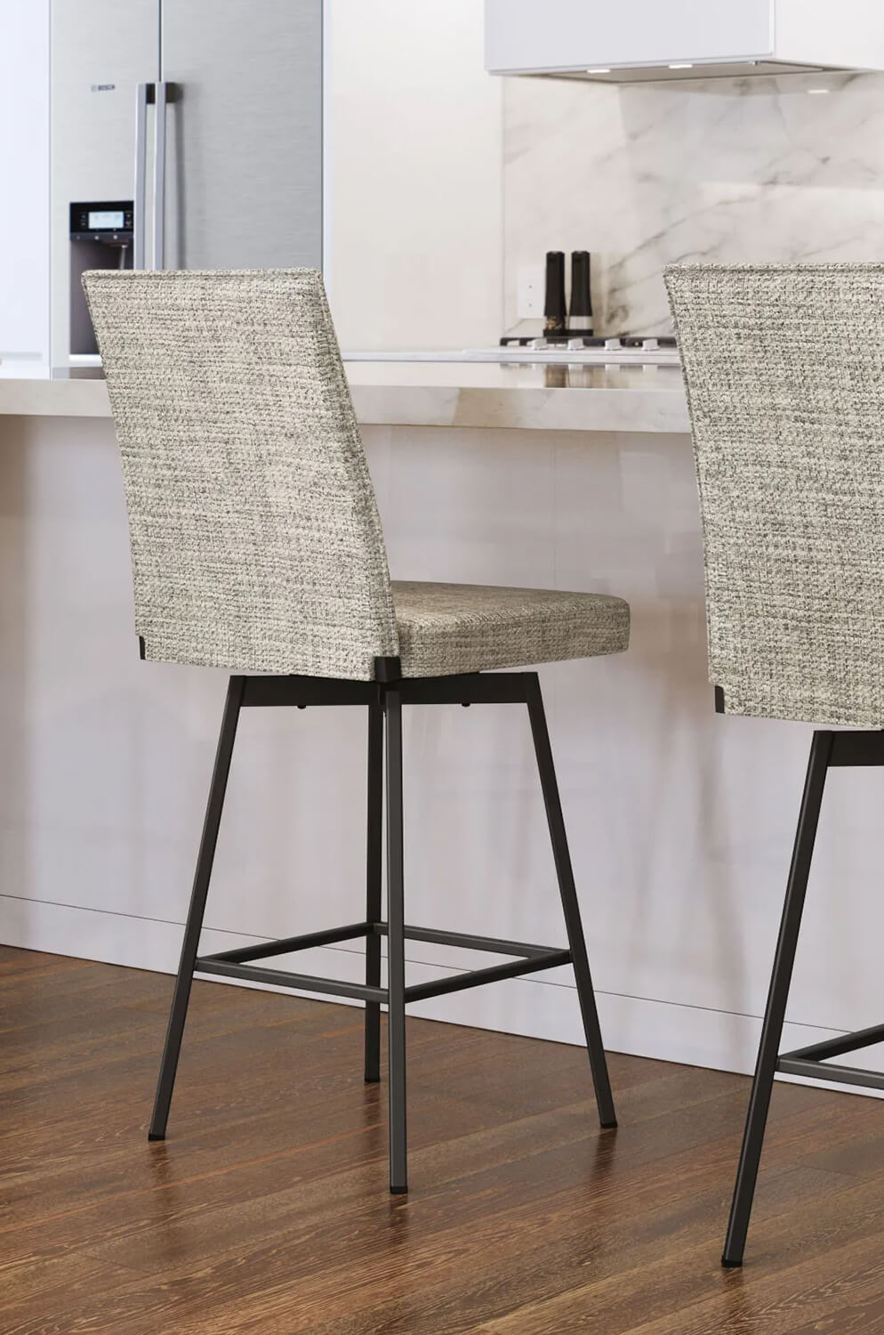 Amisco's Dorian Black and Brown Swivel Bar Stool in Modern Kitchen