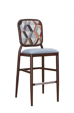 Felix Mid-Century Modern Wood-Grain Bar Stool with Geometric Fabric on Back