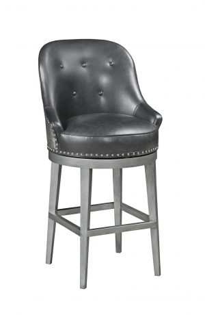 Leathercraft's Hague Black Leather Swivel Counter Stool with Button Tufting and Nailhead Trim