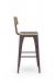 Amisco's Upright Industrial Bar Stool in Brown Metal and Wood Back - Side View